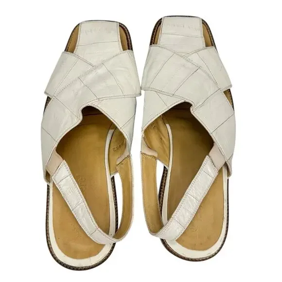 Studio Belvedere‎ White Eel Leather Slingback Sandals 9 Western Hand Made Unique - Picture 5 of 15